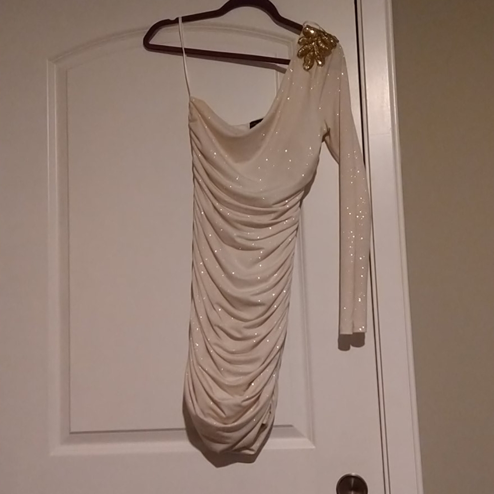 One Sleeve Cream Cocktail Dress